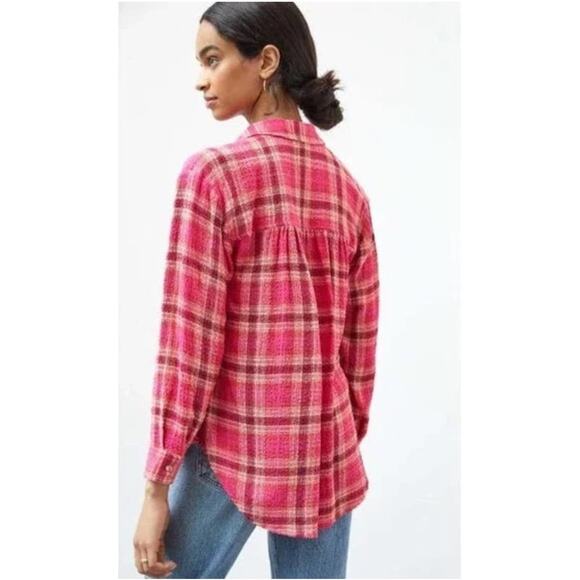 Pilcro Seamed Buttondown Size XS Pink Burgundy Plaid Tunic Top Blouse 70s Casual - Picture 3 of 13